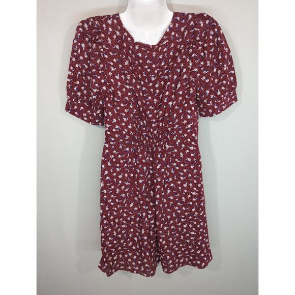 Forever 21 Burgundy Multi Woven Ditsy Floral V Neck Mini Small NWT Boho prairie - Picture 5 of 8